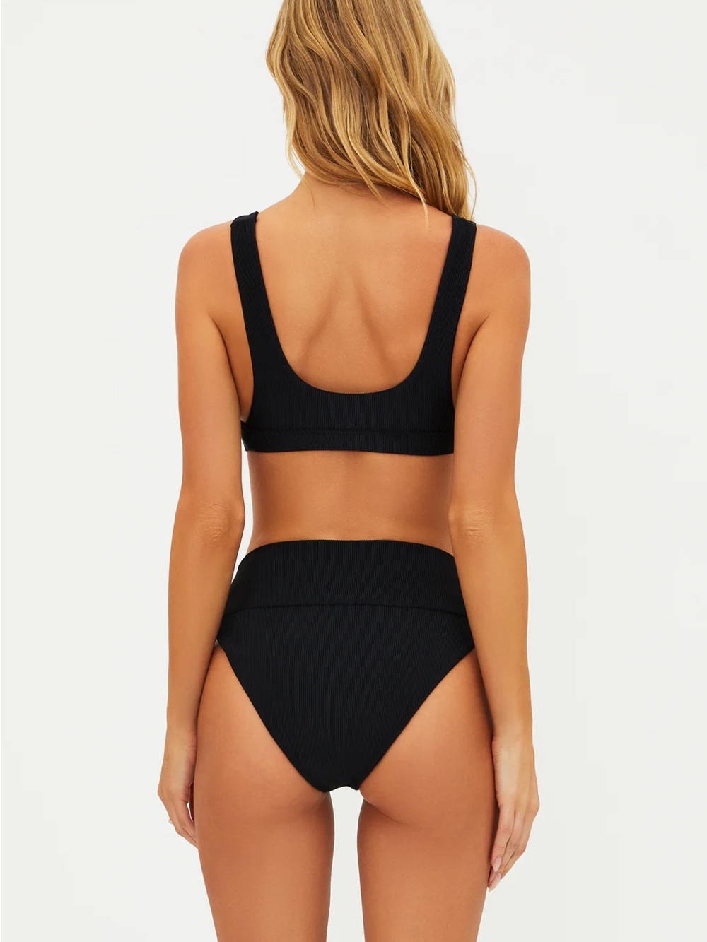 Beach Riot bikini set XL Black Ribbed Top with Geometric High-Waist Bottom - Picture 3 of 5